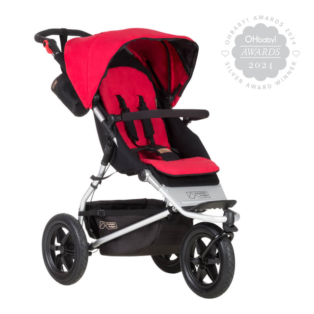 mountain buggy urban jungle all-terrain pram OHbaby award nominee badge 3/4 view shown in colour berry_berry