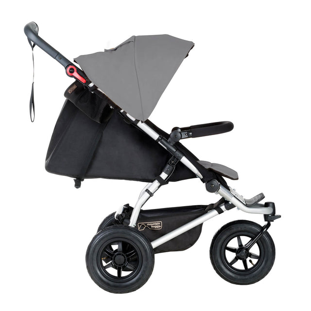 mountain buggy swift compact buggy newborn mode side view shown in color silver_silver