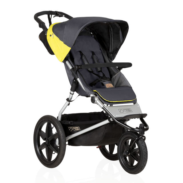 Mountain Buggy terrain stroller in yellow and black solus colour has a reversible black seat liner_solus