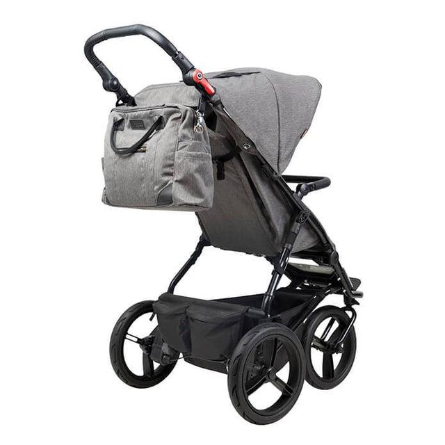 Mountain Buggy urban jungle luxury collection stroller in herringbone grey colour comes with matching herringbone grey satchel that attaches to your buggy_herringbone