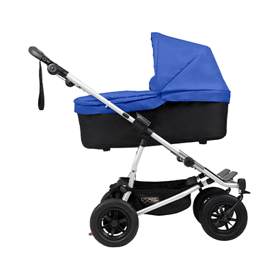 mountain buggy duet double buggy with two carrycot plus side view showing riding modes in color marine_marine