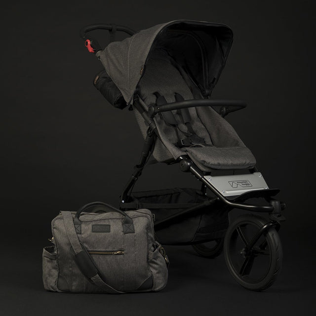 Mountain Buggy urban jungle luxury collection stroller in herringbone grey colour and matching herringbone grey satchel_herringbone