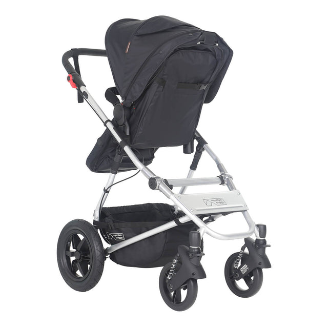 mountain buggy cosmopolitan in parent facing toddler mode with extended sunhood - rear facing 3qtr view - mountainbuggy.com - fabric colour_black