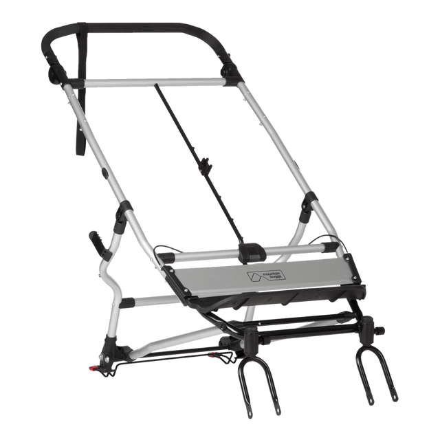 Mountain Buggy replacement duet buggy version 2.5 silver coloured frame shown with included handle an pre installed brake parts in black_black