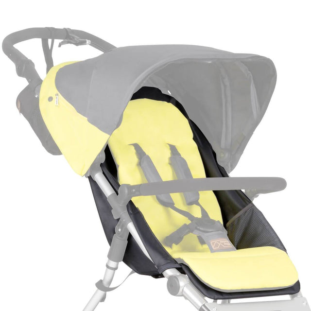 Mountain Buggy replacement seat fabric for terrain stroller shown attached to frame in colour yellow solus_solus