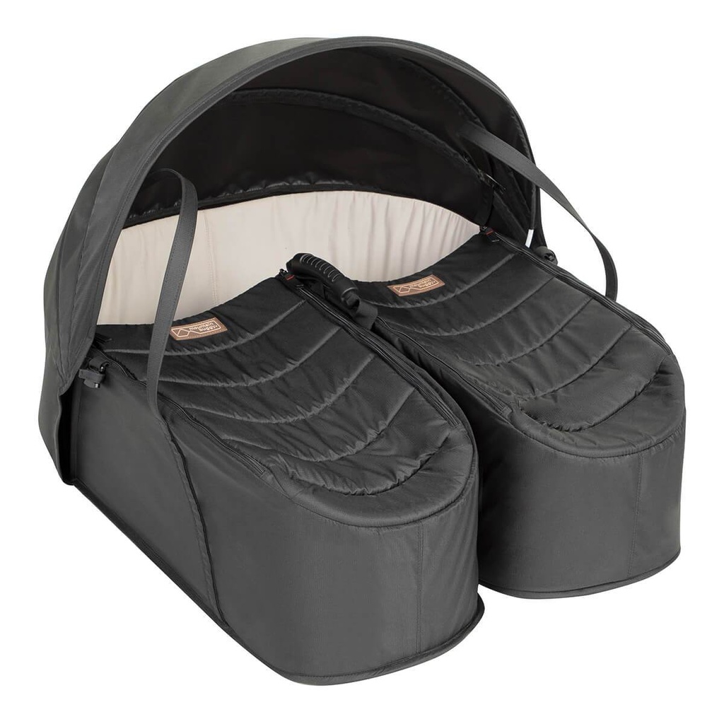 Mountain Buggy® cocoon for twins shown from side with sun hood in place_black