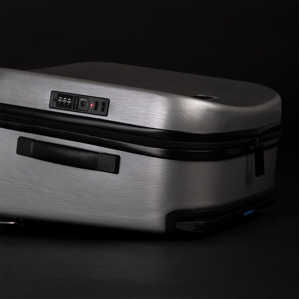 Mountain Buggy skyrider luxury laying flat to present compact shape and size for overhead locker or vehicle storage_silver