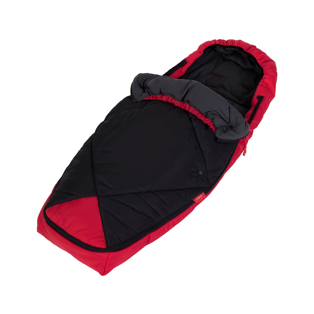phil&teds snuggle & snooze sleeping bag with top rolled down in red 3/4 view