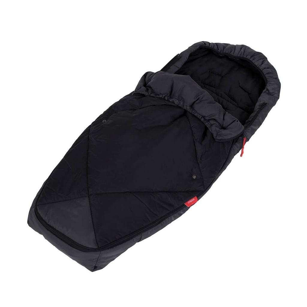 phil&teds snuggle & snooze sleeping bag with top open in black 3/4 view
